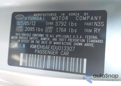 2013 Hyundai Elantra Gs z USA, uszkodzony, nr VIN KMHDH6AEXDU013307